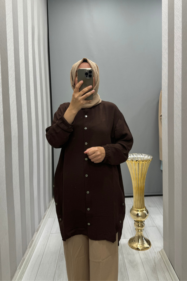 Invee Button Detailed Jazz Tunic Brown 6941