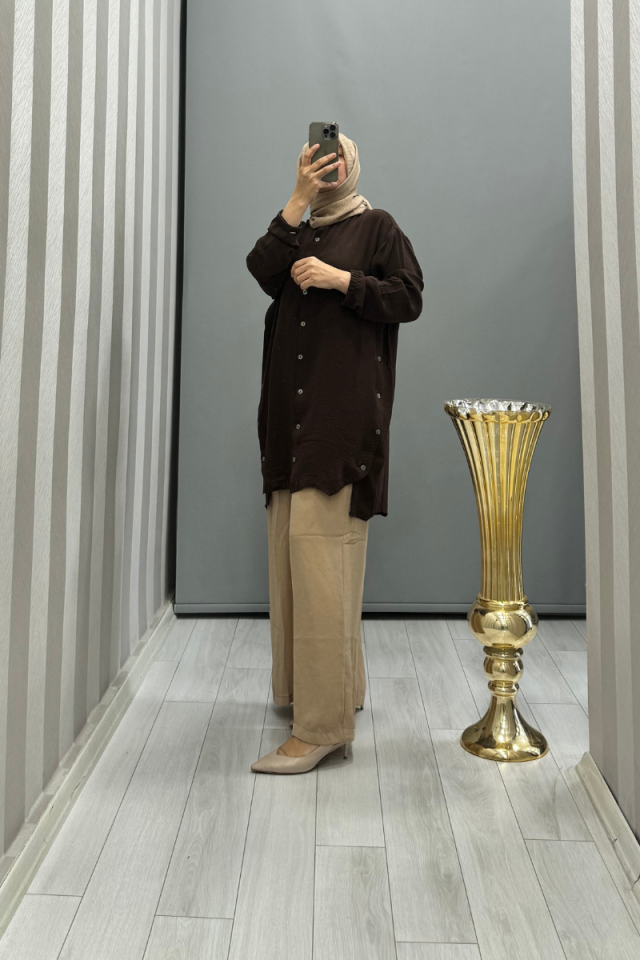 Invee Button Detailed Jazz Tunic Brown 6941