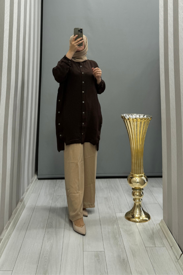 Invee Button Detailed Jazz Tunic Brown 6941