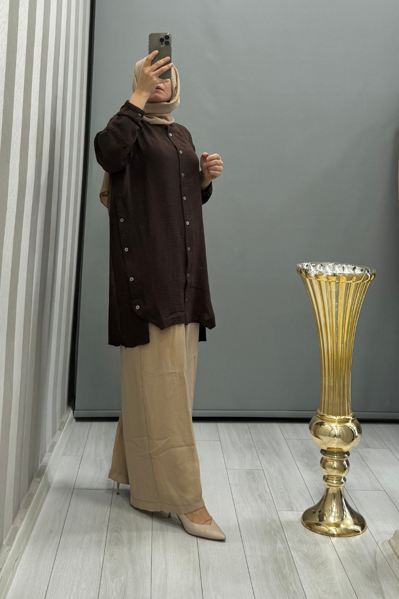 Invee Button Detailed Jazz Tunic Brown 6941