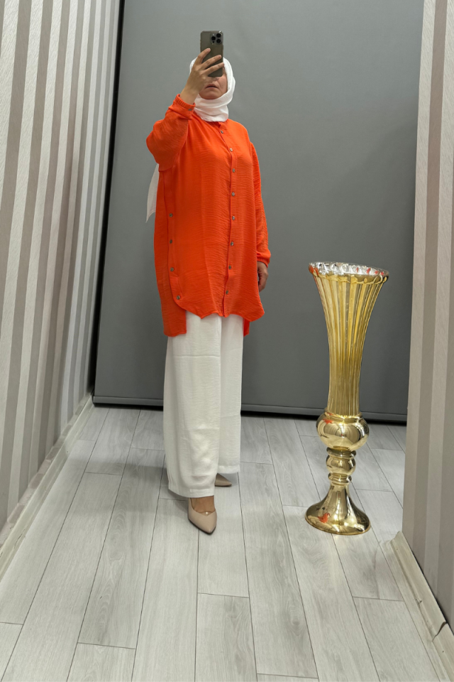 Invee Button Detailed Jazz Tunic Orange 6941