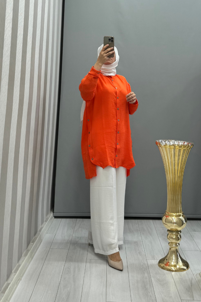 Invee Button Detailed Jazz Tunic Orange 6941