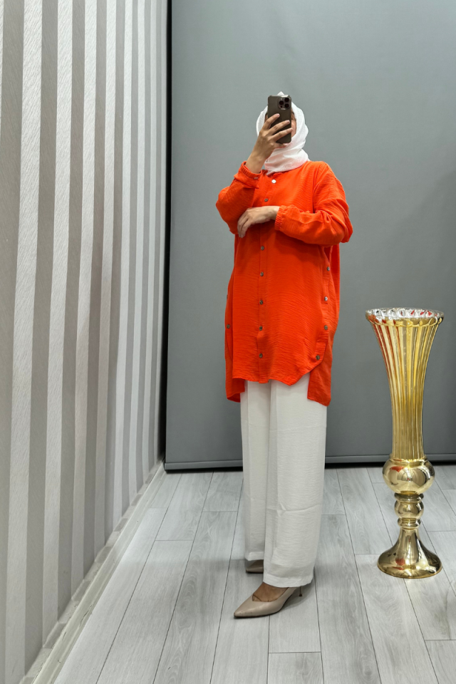 Invee Button Detailed Jazz Tunic Orange 6941