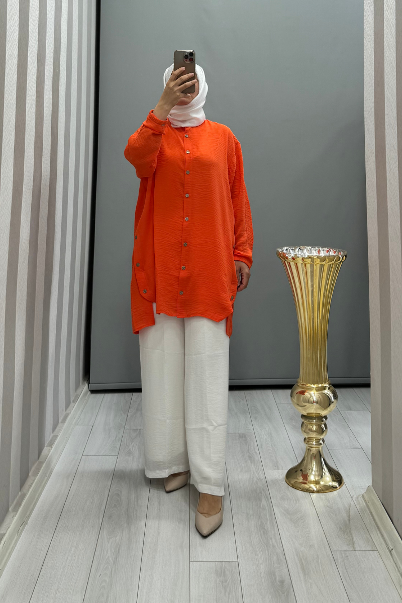 Invee Button Detailed Jazz Tunic Orange 6941