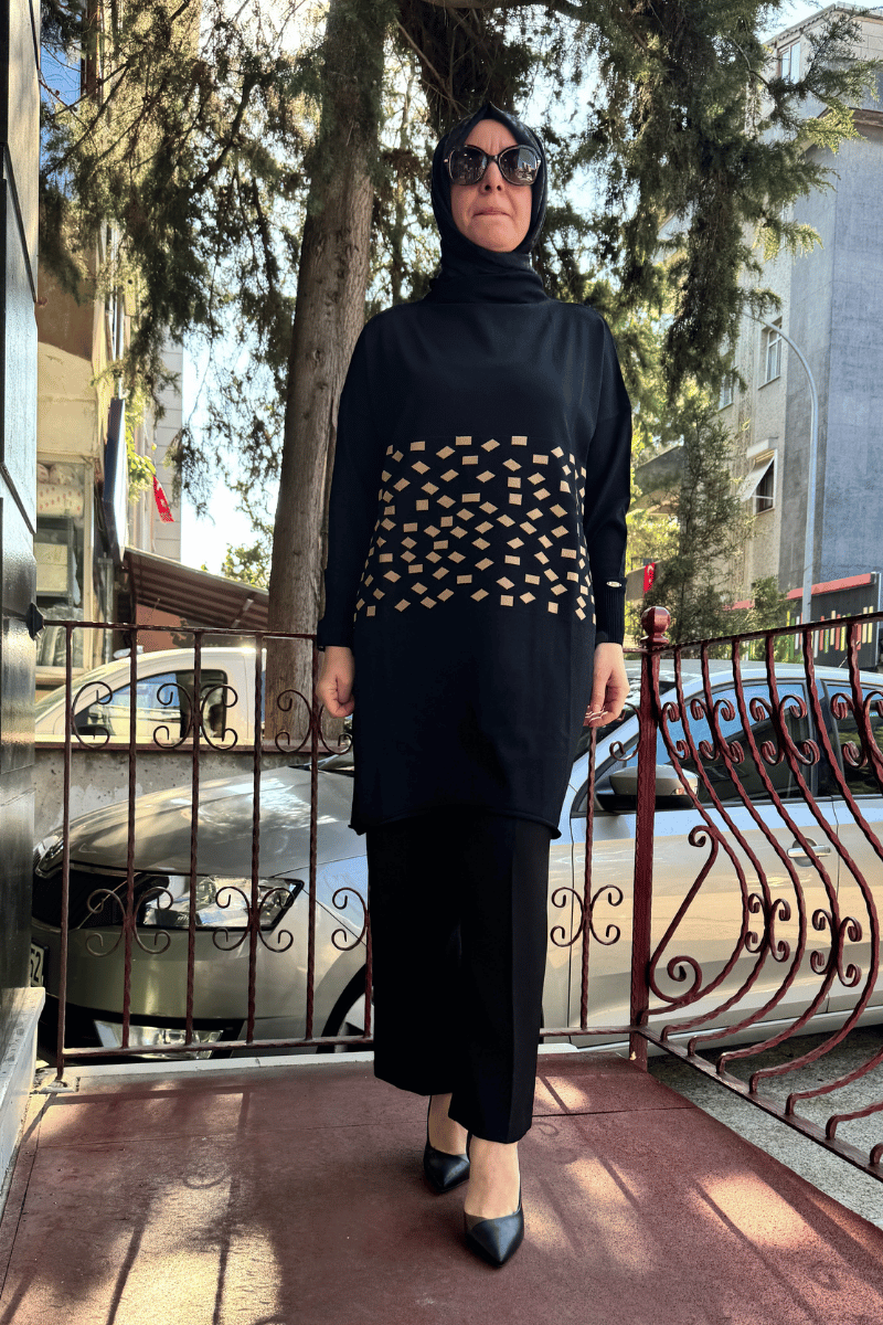MissWhence Damalı Triko Tunik Camel Miss242
