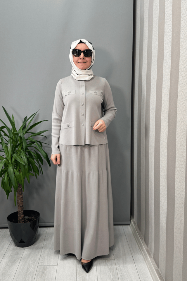 Miss Dalida Cep Kapaklı Triko Ceket Gri T25Y-8009