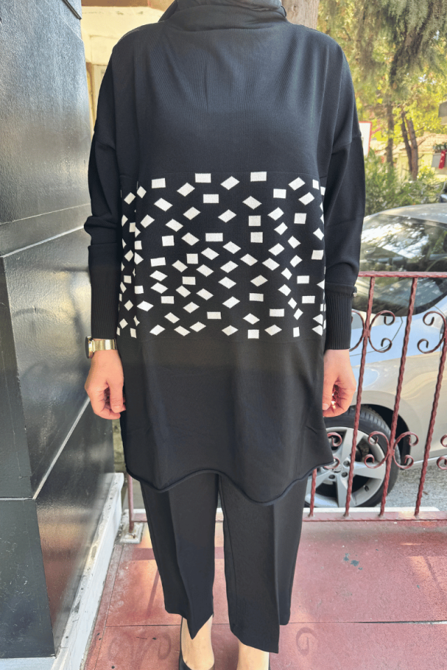 MissWhence Damalı Triko Tunik Ekru Miss242