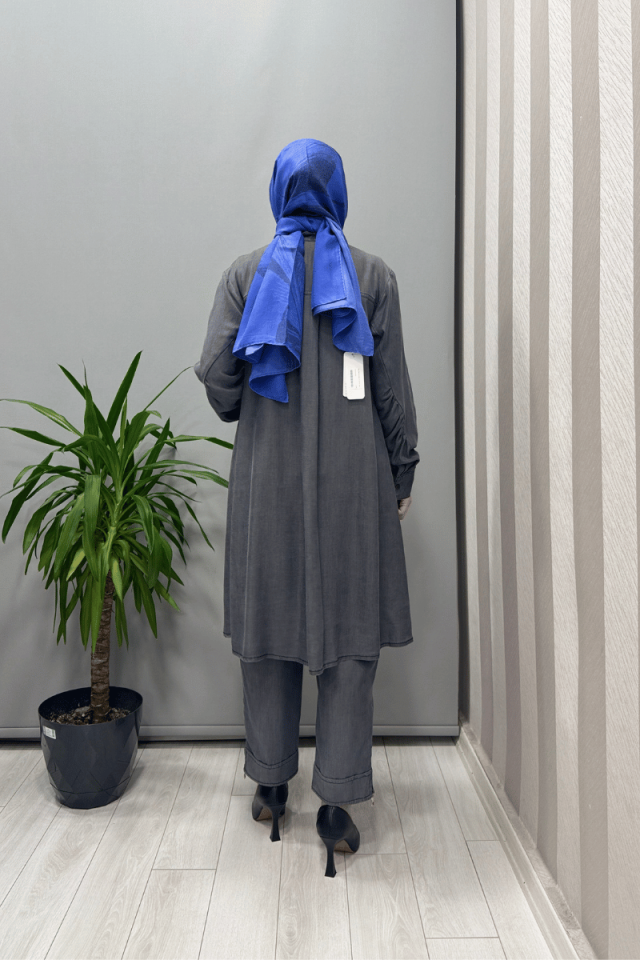 Misswhence Paçası Fermuarlı Tencel Pantolon Gri 37103