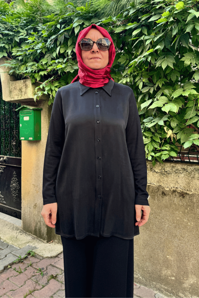Miss Dalida Cupro Triko Gömlek Siyah T25K-3008