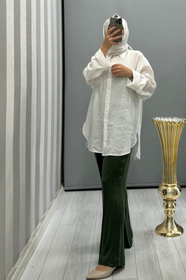 MissWhence Self-Striped Silk Trousers Green 29120