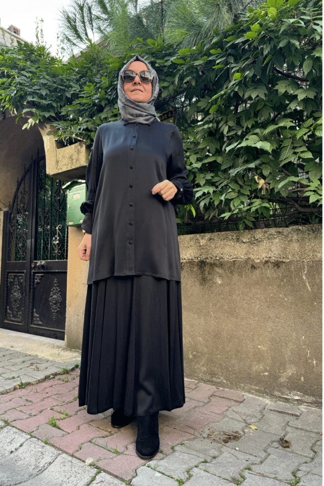 Miss Dalida Cupro Kloş Etek Siyah T25K-2005