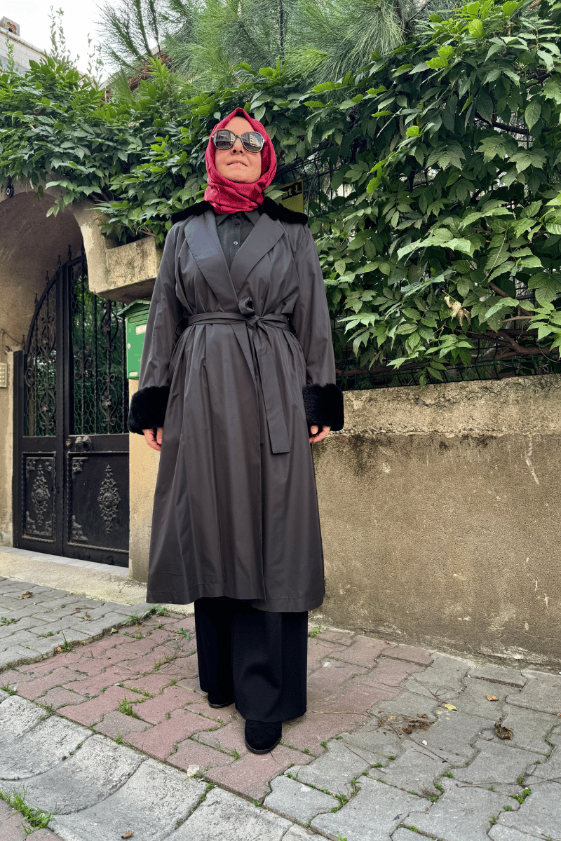 Miss Dalida Kürklü Triko Astarlı Trençkot Siyah T25K-8005