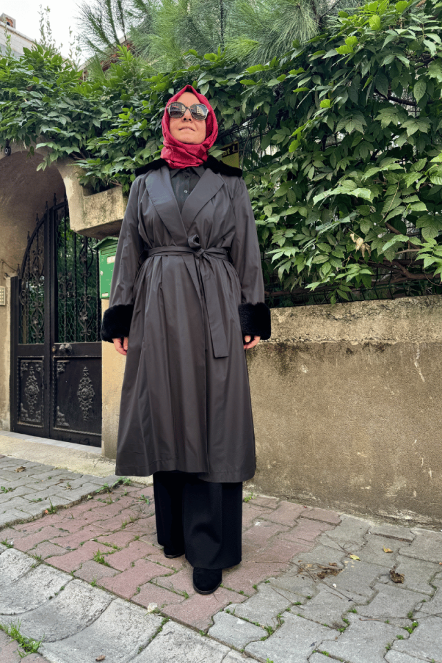 Miss Dalida Kürklü Triko Astarlı Trençkot Siyah T25K-8005