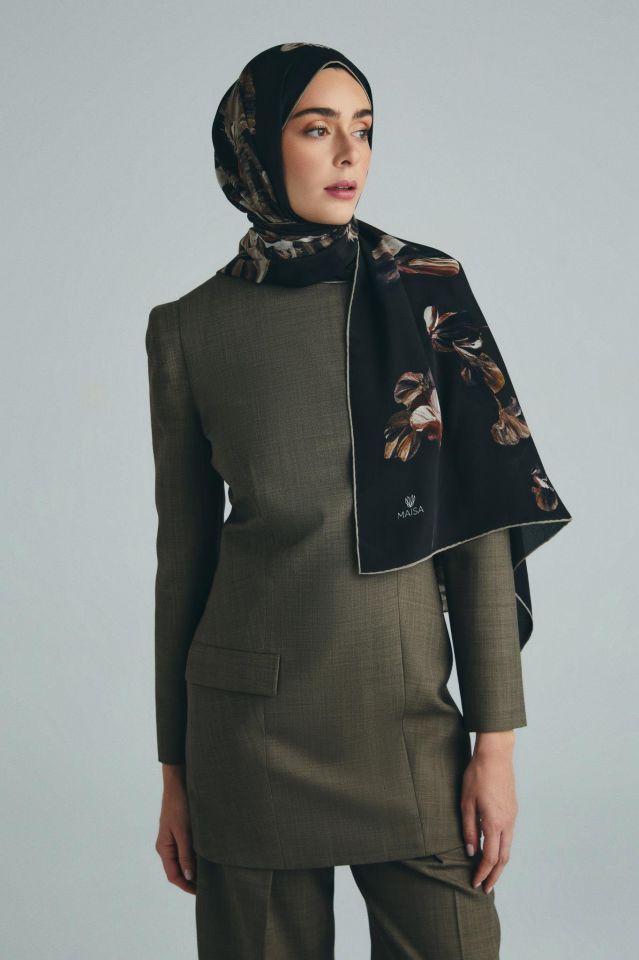 Maisa KEHRİBAR PAMUK İPEK ŞAL 70*190 CM - KAHVERENGİ
