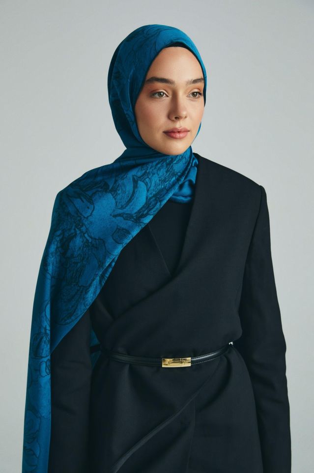 Maisa KEHRİBAR PAMUK İPEK ŞAL 70*190 CM - PETROL MAVİSİ