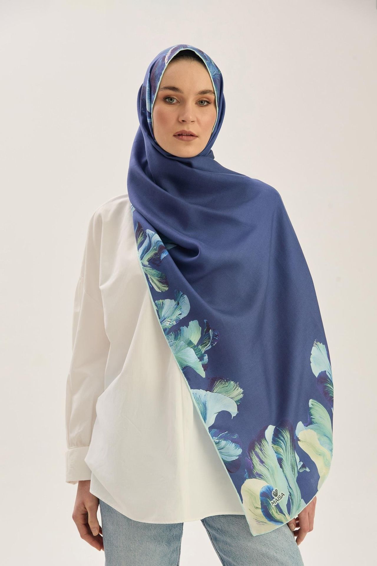 Maisa HUŞ PAMUK İPEK ŞAL 70*190 CM - GECE MAVİSİ