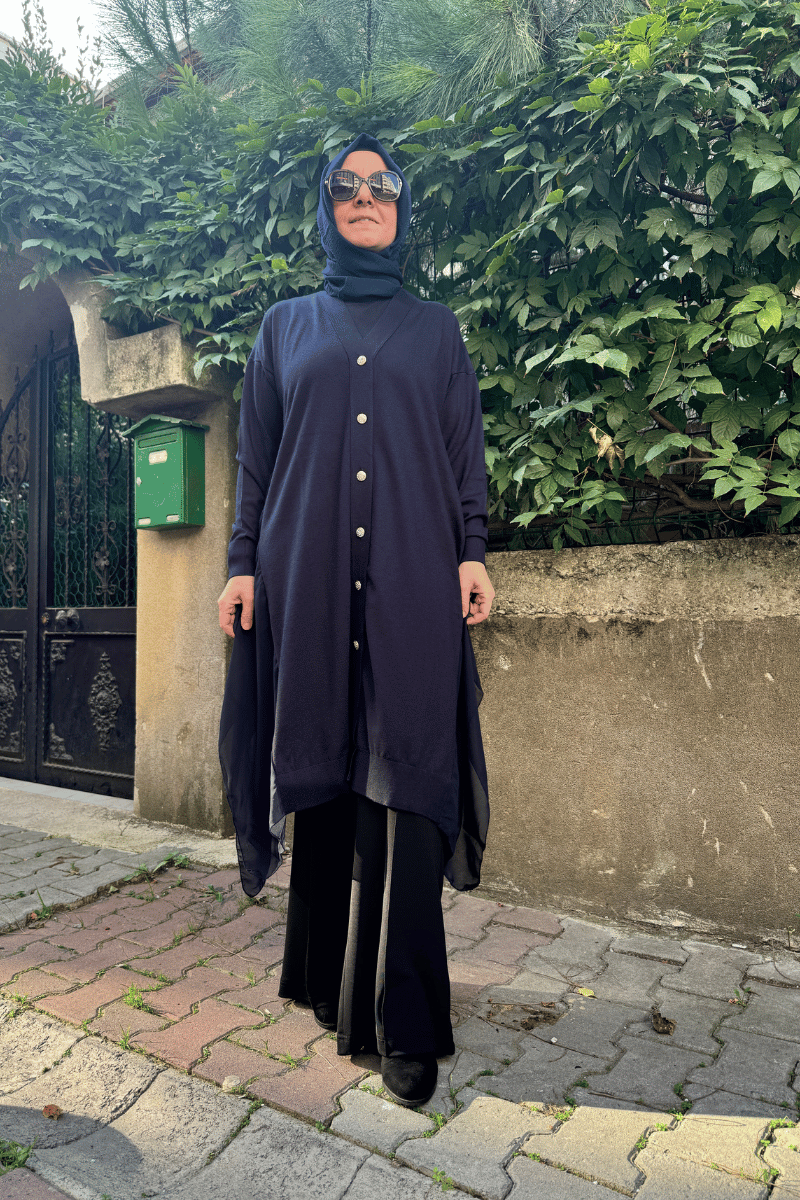 Ghisa Şifonlu Triko Hırka Koyu Lacivert 5KOBHRK3669