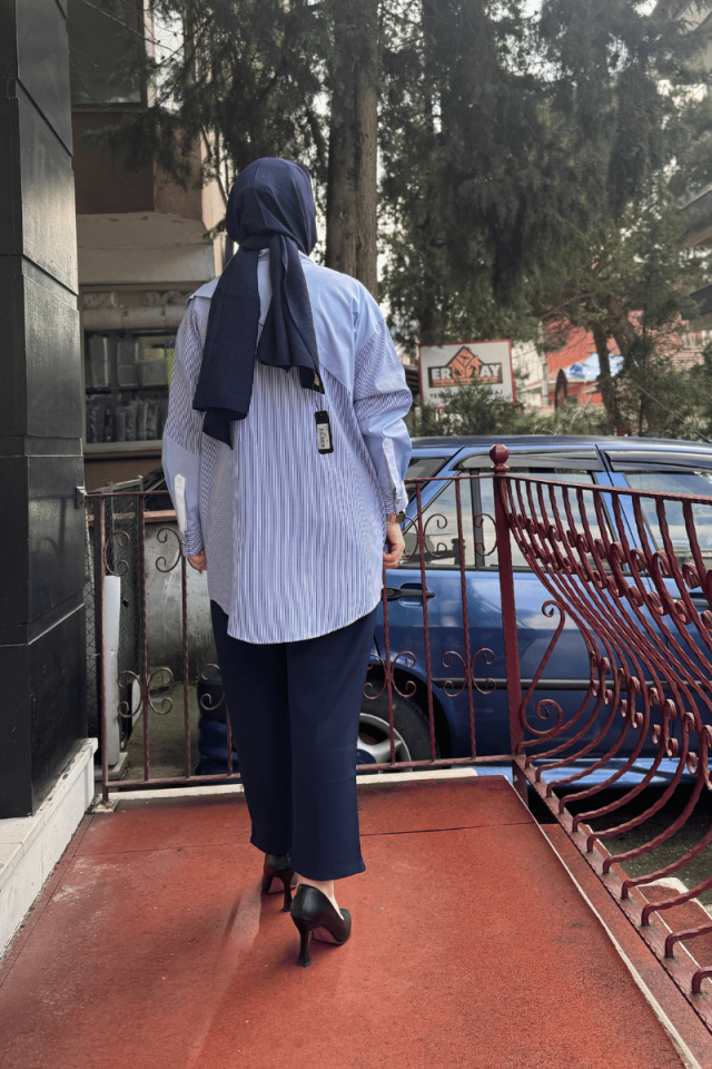 Ghisa Bloklu Çizgili Gömlek Koyu Mavi 25YGSTNK4513