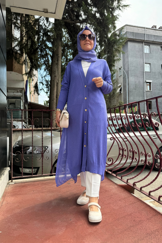 Ghisa Şifon Detaylı Triko Hırka Leylak 4YOBHRK3893