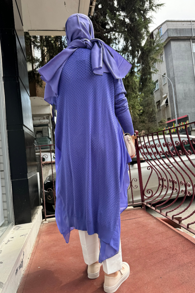 Ghisa Chiffon Detailed Knitted Cardigan Lilac 4YOBHRK3893