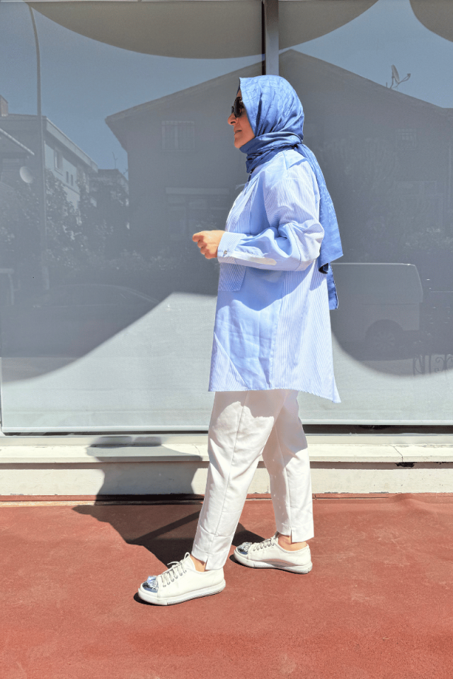 Ghisa Bloklu Çizgili Gömlek Açık Mavi 25YGSTNK4513