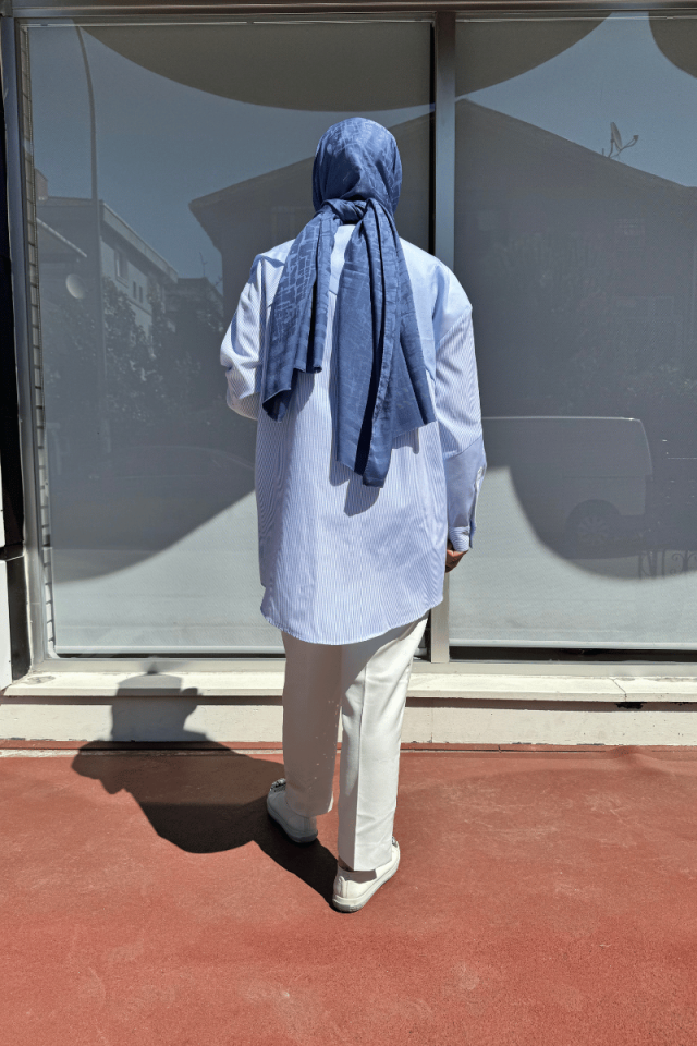 Ghisa Bloklu Çizgili Gömlek Açık Mavi 25YGSTNK4513