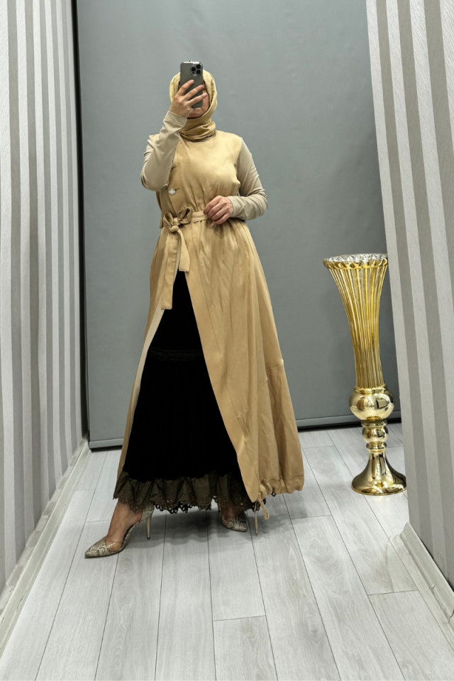 Misswhence Double Chanel Linen Dress Camel 35806