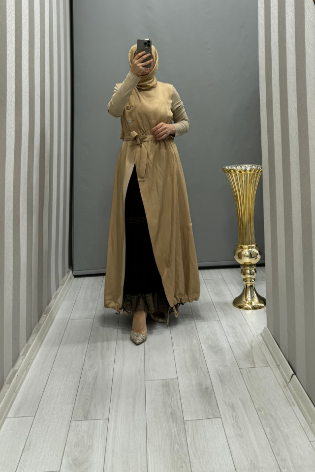 Misswhence Double Chanel Linen Dress Camel 35806