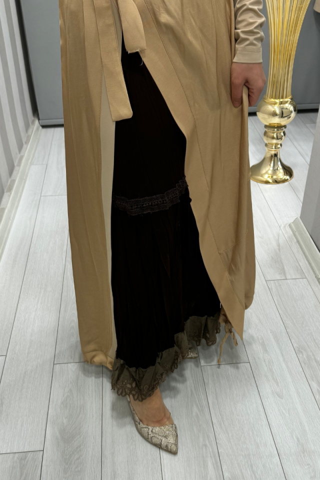 Misswhence Double Chanel Linen Dress Camel 35806