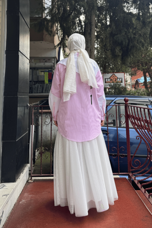Ghisa Bloklu Çizgili Gömlek Pembe 25YGSTNK4513