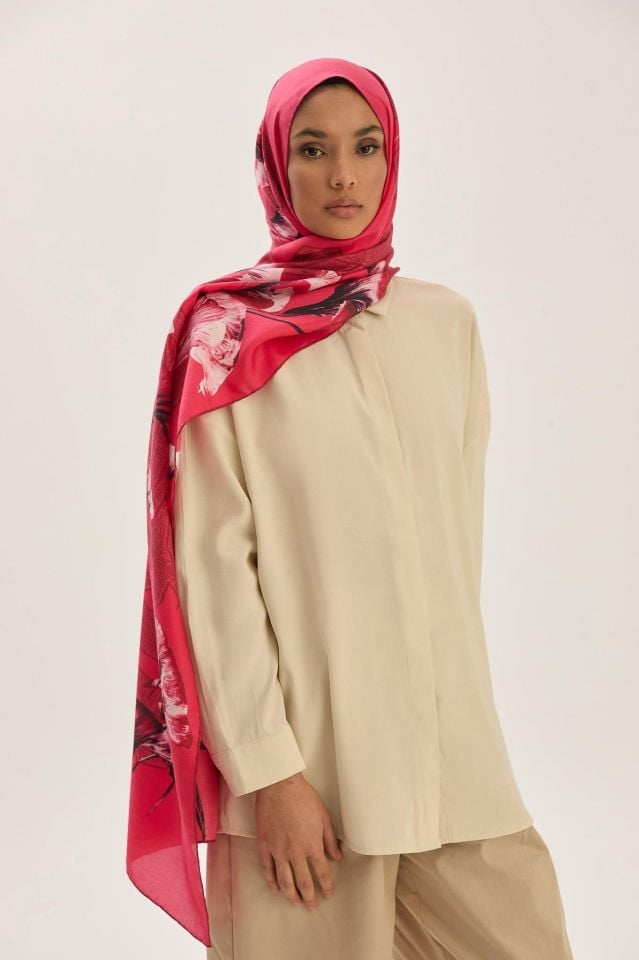 Maisa LEMA PAMUK İPEK ŞAL 70*190 CM - NAR ÇİÇEĞİ