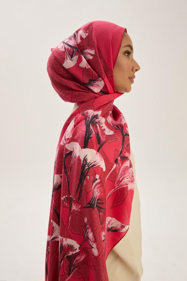 Maisa LEMA PAMUK İPEK ŞAL 70*190 CM - NAR ÇİÇEĞİ