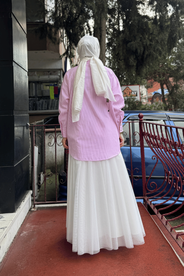 Ghisa Gömlek Yaka Çizgili Tunik Pembe 25YGSTNK4627