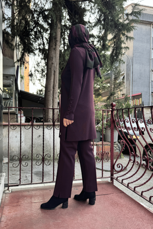 Miss Dalida Dar Paça Triko Pantolon Bordo T25K-7000