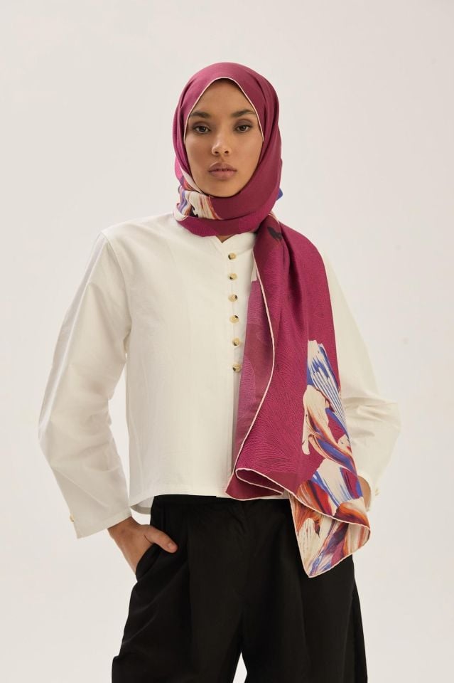 Maisa MİRA PAMUK İPEK ŞAL 70*190 CM - VİŞNE