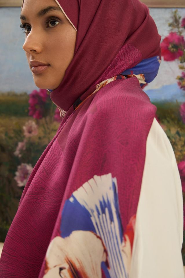 Maisa MİRA PAMUK İPEK ŞAL 70*190 CM - VİŞNE