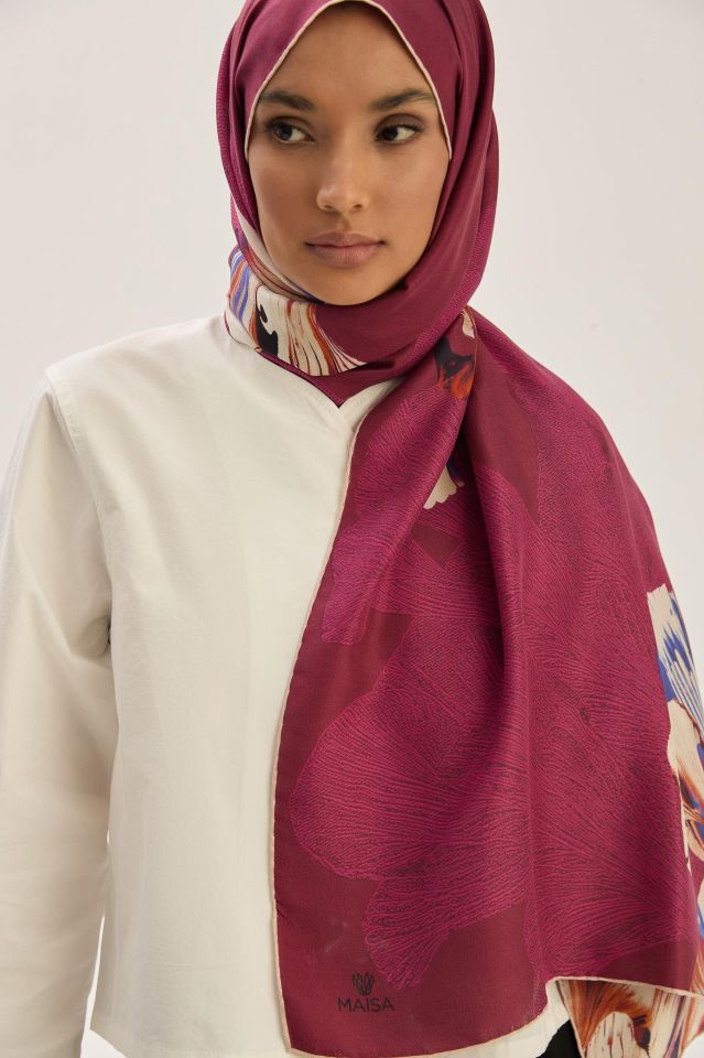 Maisa MİRA PAMUK İPEK ŞAL 70*190 CM - VİŞNE