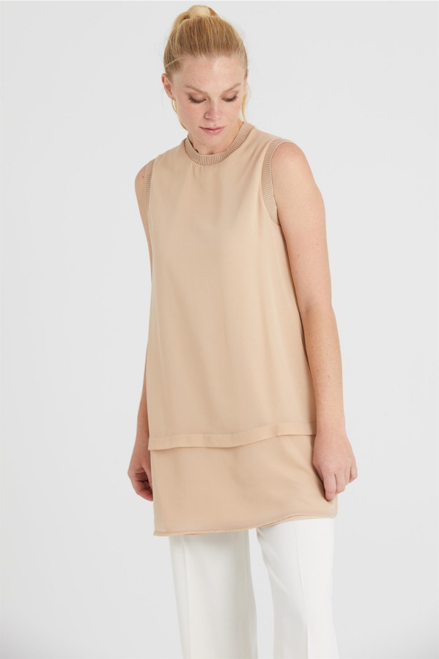 Ghisa Sleeveless Chiffon Tunic Beige GSBASIC4760