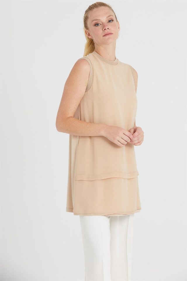 Ghisa Sleeveless Chiffon Tunic Beige GSBASIC4760