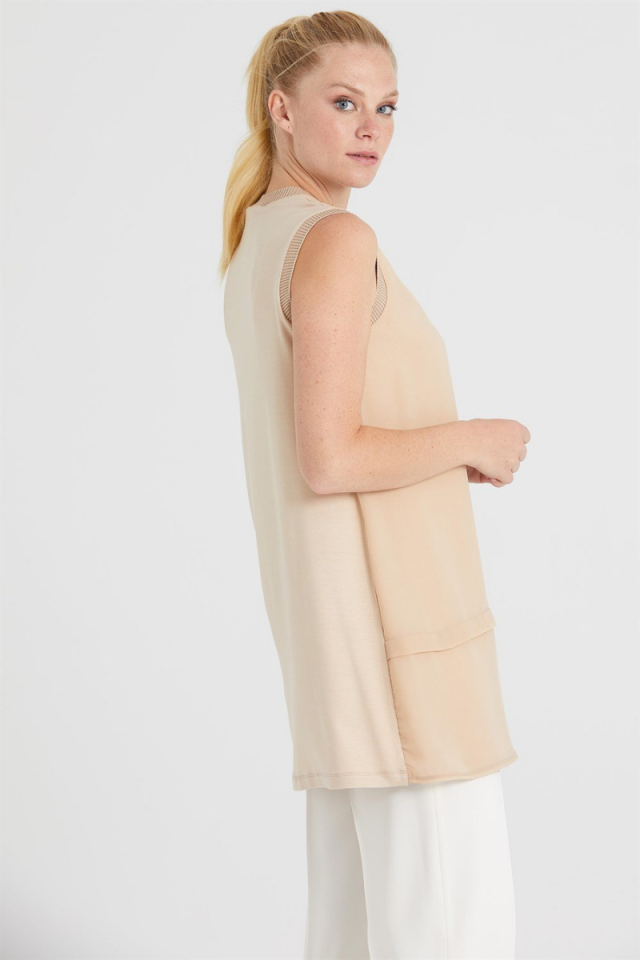 Ghisa Sleeveless Chiffon Tunic Beige GSBASIC4760