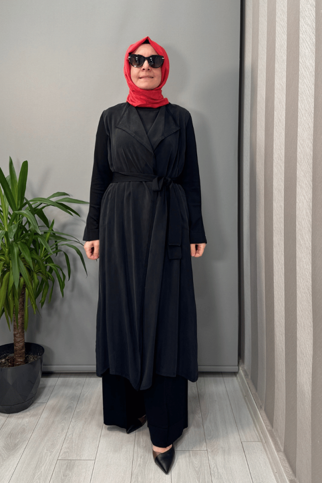 Miss Dalida Şal Yaka Cupro Triko İkili Kap Siyah T25Y-0006