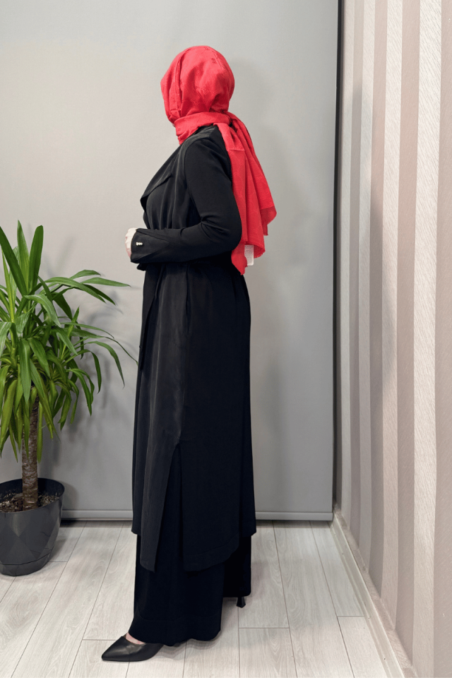Miss Dalida Şal Yaka Cupro Triko İkili Kap Siyah T25Y-0006