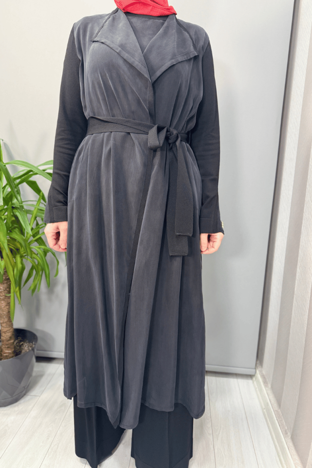 Miss Dalida Şal Yaka Cupro Triko İkili Kap Siyah T25Y-0006