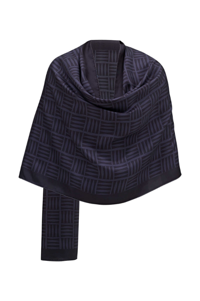Imannoor Iman Square Navy Blue Twill Silk Shawl 70x210