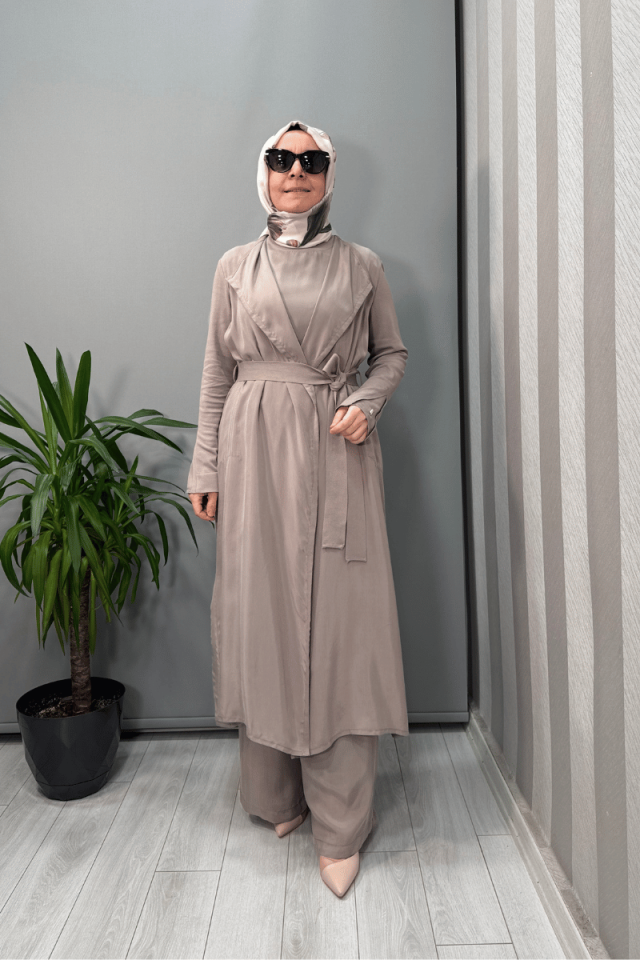 Miss Dalida Şal Yaka Cupro Triko İkili Kap Gri T25Y-0006