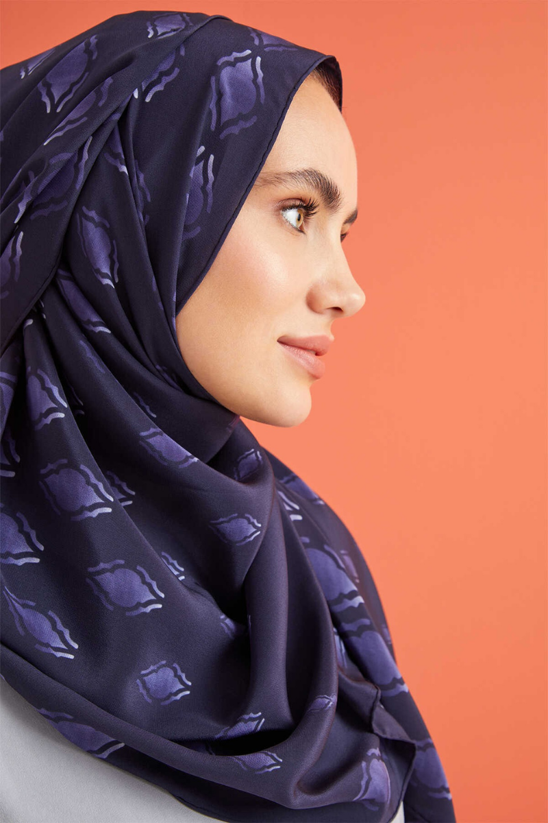 İmannoor Damlalar Lacivert Krep İpek Şal 80x200