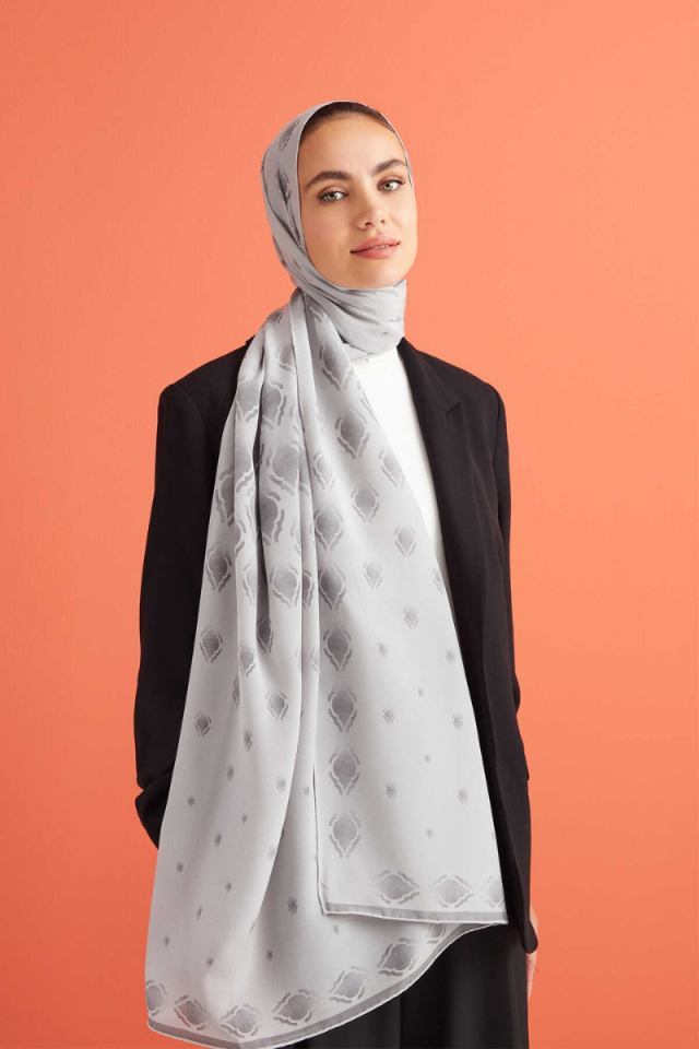 İmannoor Damlalar Gri Krep İpek Şal 80x200