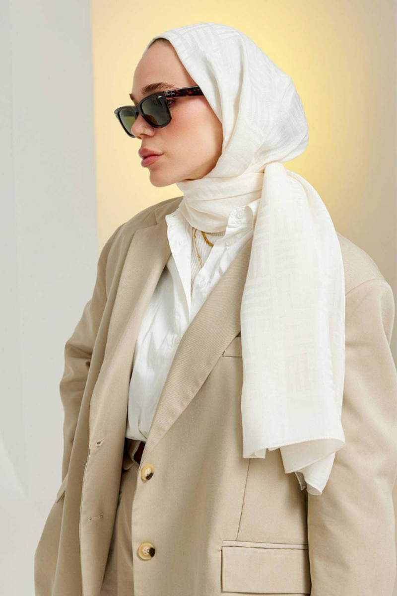 Imannoor Iman Square White Naia Cotton Shawl 70x210