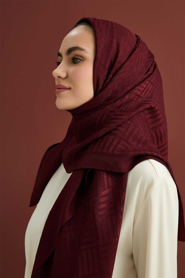 İmannoor İman Kare Bordo Naia Pamuk Şal 70x210