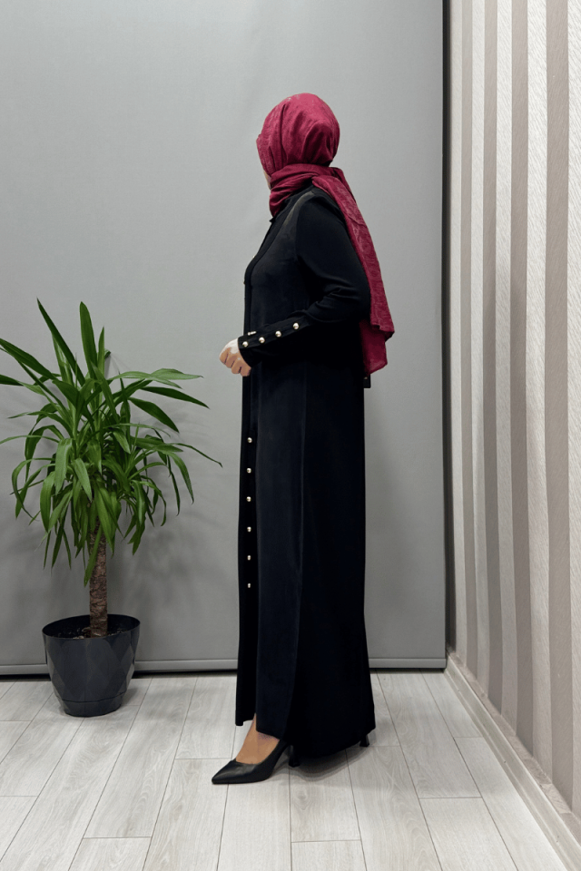 Miss Dalida Dik Yaka Düğme Detaylı Elbise Siyah T25Y-4023